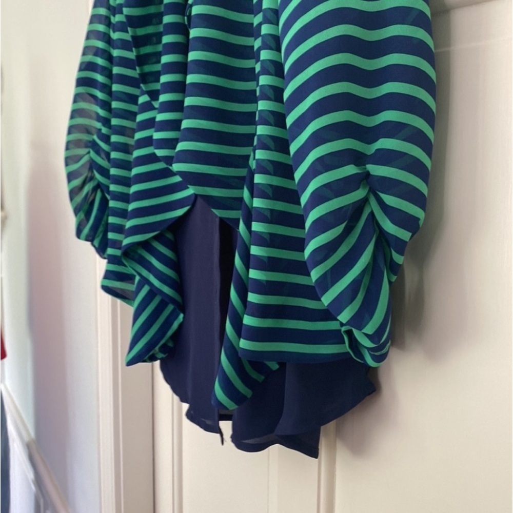 Cruise Cardigan Blousy Style Medium True Green Navy Blue Stripe Travelin Light - Picture 7 of 7